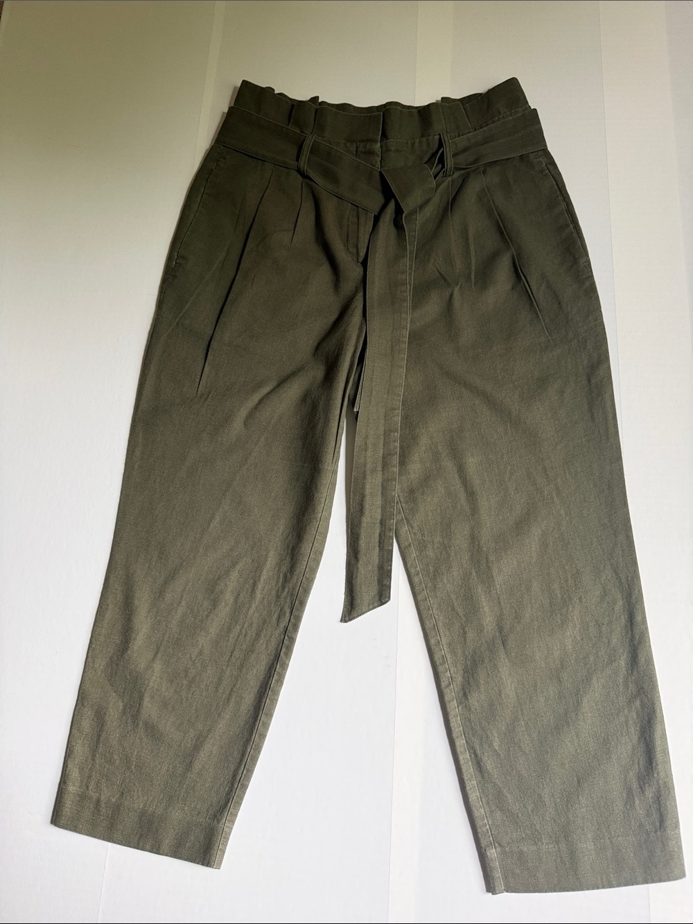Boden Olive Paperbag Waist Chinos with Self-Tie Belt Size 4
